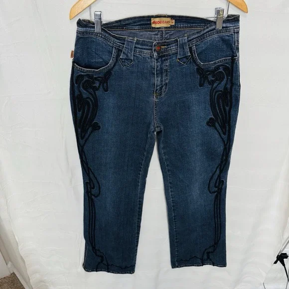 Bsou Jeans Wide Legs Embroidered Legs & Pockets Sz 12 - Picture 2 of 15